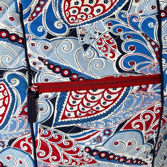 Vera Bradley Seaside Blue White Red Paisley Print Quilted Canvas Large Tote Bag - Picture 6 of 11